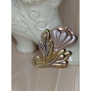 Vintage Metal Art Deco Tulip Brooch Pink Copper Retro Flower Pin